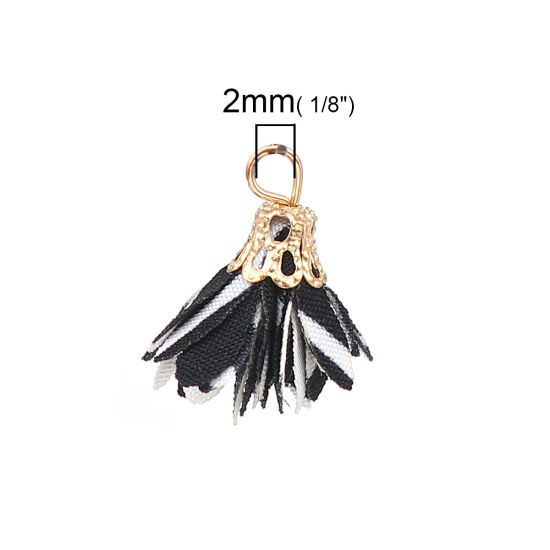 Image de Breloques Franges en Alliage de Zinc & Tissu Chrysanthème Doré Fleurs 18mm x 16mm - 17mm x 13mm, 20 Pcs