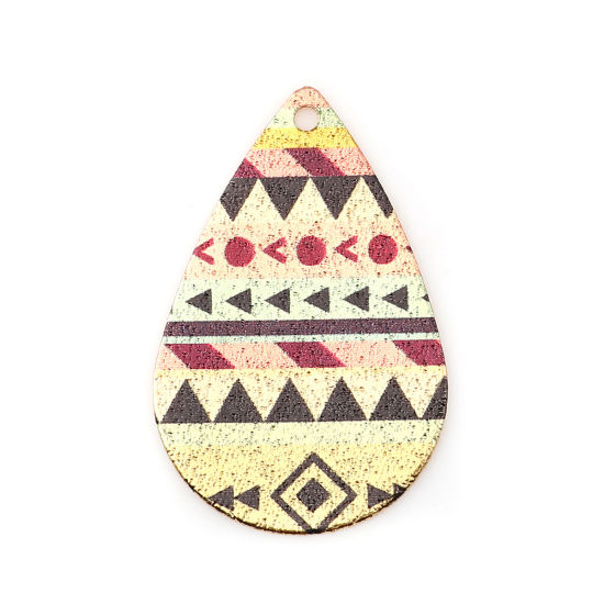 Picture of Zinc Based Alloy Enamel Painting Charms Drop Gold Plated Multicolor Geometric Sparkledust 28mm x 18mm, 10 PCs