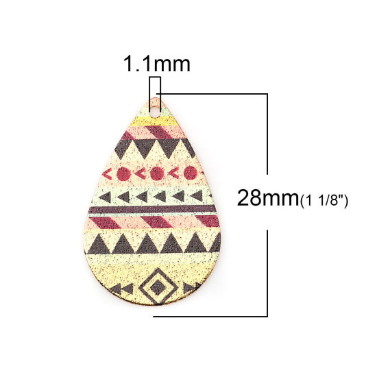 Picture of Zinc Based Alloy Enamel Painting Charms Drop Gold Plated Multicolor Geometric Sparkledust 28mm x 18mm, 10 PCs