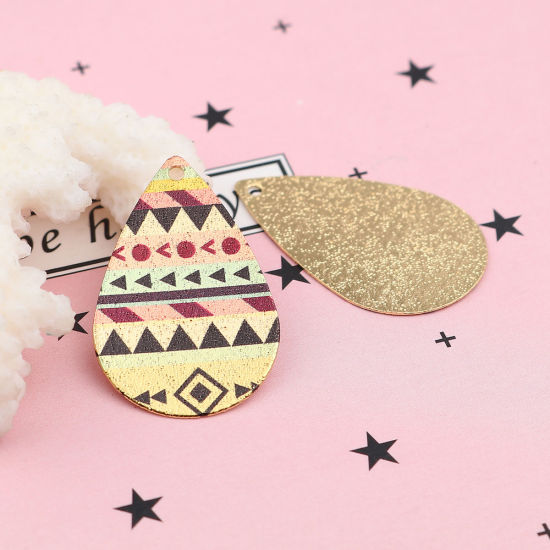 Picture of Zinc Based Alloy Enamel Painting Charms Drop Gold Plated Multicolor Geometric Sparkledust 28mm x 18mm, 10 PCs