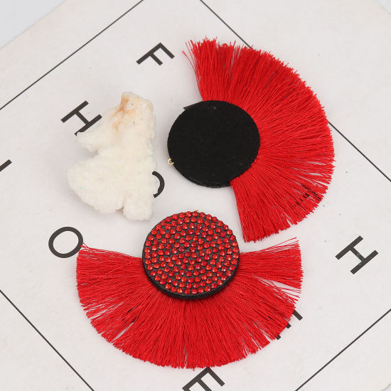 Image de Pendentifs Franges en Polyester Demi-Rond Rouge à Strass Rouge 83mm x 61mm, 5 Pcs