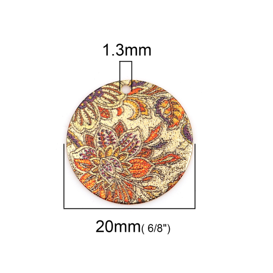 Image de Breloques Peinture en Émail en Alliage de Zinc Rond Doré Orange Fleurs Amas Stellaire  20mm Dia, 10 Pcs