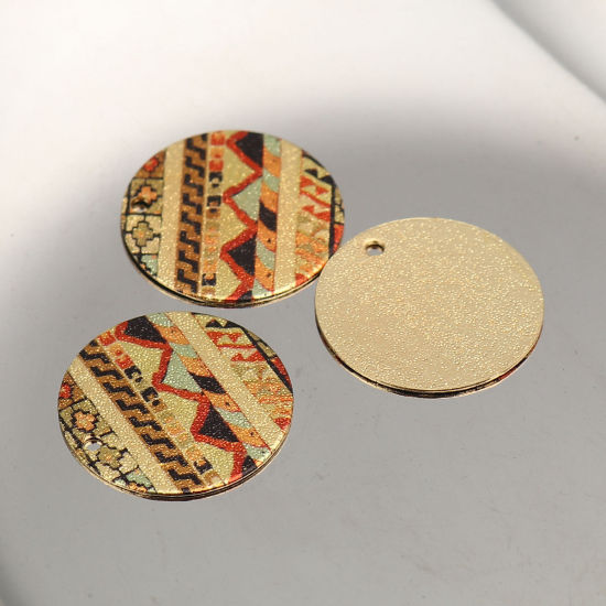 Image de Breloques Peinture en Émail en Alliage de Zinc Rond Doré Multicolore Amas Stellaire  20mm Dia, 10 Pcs