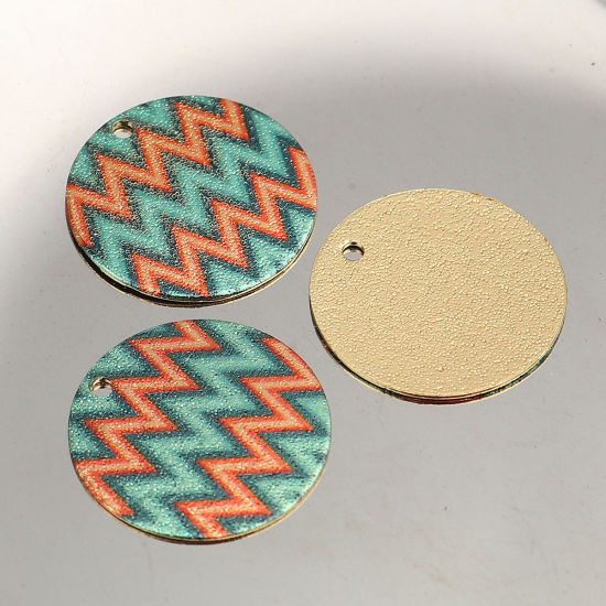Image de Breloques Peinture en Émail en Alliage de Zinc Rond Doré Vert Amas Stellaire  20mm Dia, 10 Pcs