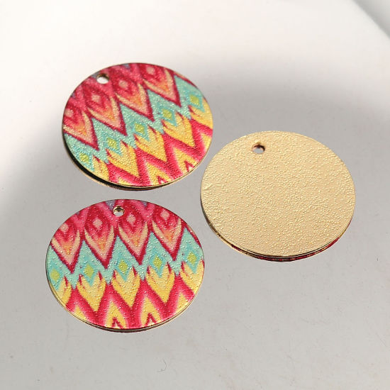 Image de Breloques Peinture en Émail en Alliage de Zinc Rond Doré Multicolore Amas Stellaire  20mm Dia, 10 Pcs