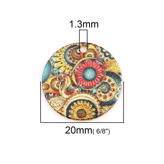 Image de Breloques Peinture en Émail en Alliage de Zinc Rond Doré Multicolore Fleurs Amas Stellaire  20mm Dia, 10 Pcs