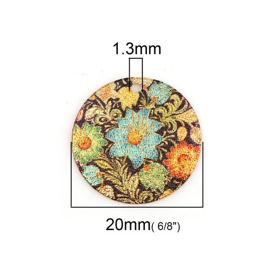 Image de Breloques Peinture en Émail en Alliage de Zinc Rond Doré Multicolore Feuilles de Fleur Amas Stellaire  20mm Dia, 10 Pcs