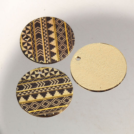Image de Breloques Peinture en Émail en Alliage de Zinc Rond Doré Noir Géométrique Amas Stellaire  20mm Dia, 10 Pcs