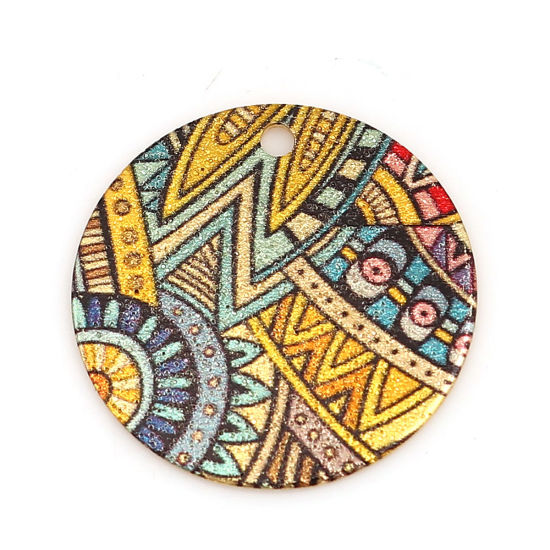 Image de Breloques Peinture en Émail en Alliage de Zinc Rond Doré Multicolore Fleurs Amas Stellaire  20mm Dia, 10 Pcs