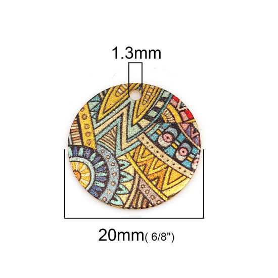 Image de Breloques Peinture en Émail en Alliage de Zinc Rond Doré Multicolore Fleurs Amas Stellaire  20mm Dia, 10 Pcs