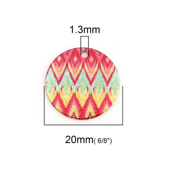 Image de Breloques Peinture en Émail en Alliage de Zinc Rond Doré Multicolore Fleurs Amas Stellaire  20mm Dia, 10 Pcs