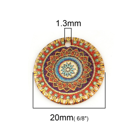 Image de Breloques Peinture en Émail en Alliage de Zinc Rond Doré Multicolore Fleurs Amas Stellaire  20mm Dia, 10 Pcs