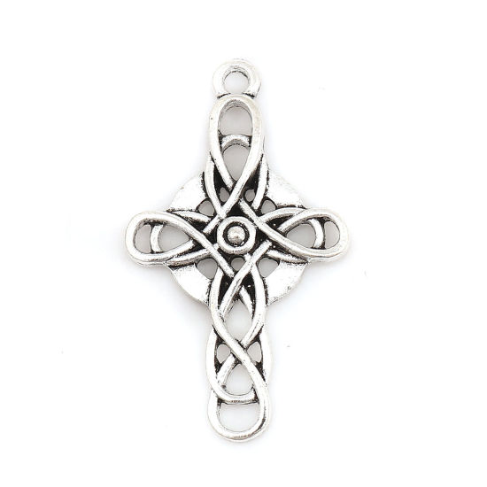 Image de Pendentifs Nœud celtique en Alliage de Zinc Croix Rond Argent Vieilli 41mm x 23mm, 20 Pcs