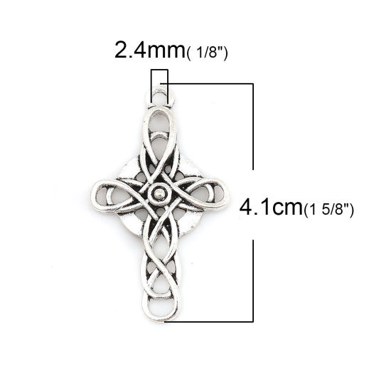 Image de Pendentifs Nœud celtique en Alliage de Zinc Croix Rond Argent Vieilli 41mm x 23mm, 20 Pcs