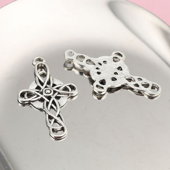 Image de Pendentifs Nœud celtique en Alliage de Zinc Croix Rond Argent Vieilli 41mm x 23mm, 20 Pcs
