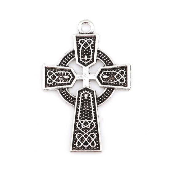 Image de Pendentifs Nœud celtique en Alliage de Zinc Croix Motif Sculpté Argent Vieilli 40mm x 26mm, 10 Pcs