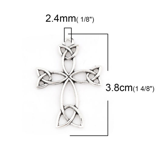 Image de Pendentifs Nœud celtique en Alliage de Zinc Croix Feuilles de Fleur Argent Vieilli 38mm x 28mm, 20 Pcs