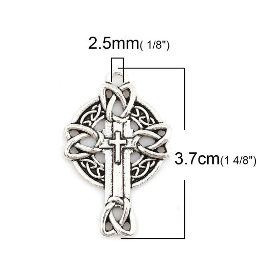 Image de Pendentifs Nœud celtique en Alliage de Zinc Croix Argent Vieilli 37mm x 24mm, 10 Pcs