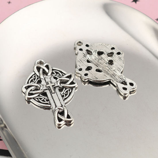 Image de Pendentifs Nœud celtique en Alliage de Zinc Croix Argent Vieilli 37mm x 24mm, 10 Pcs