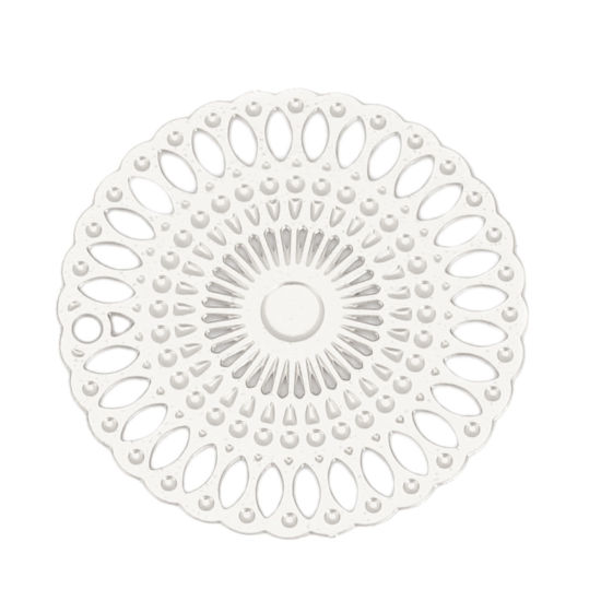 Immagine di Ottone Filigree Stamping Connettore Tondo Tono Argento 20mm Dia., 10 Pz