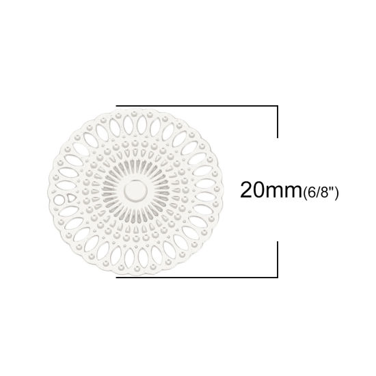 Immagine di Ottone Filigree Stamping Connettore Tondo Tono Argento 20mm Dia., 10 Pz