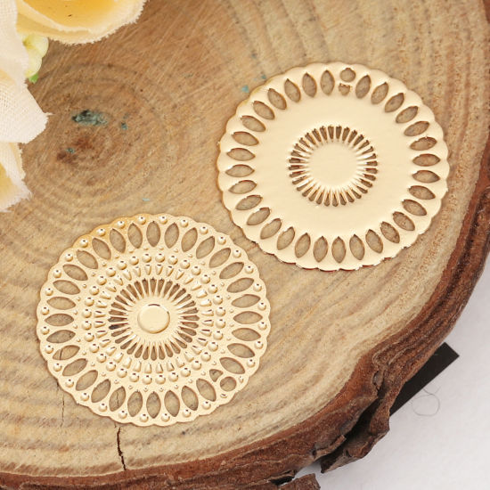 Immagine di Ottone Filigree Stamping Connettore Tondo Oro Placcato 20mm Dia., 10 Pz