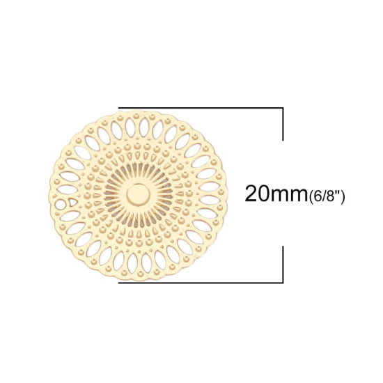Immagine di Ottone Filigree Stamping Connettore Tondo Oro Placcato 20mm Dia., 10 Pz