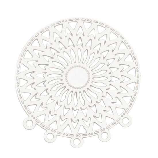 Image de Connecteurs Estampe en Filigrane en Alliage de Fer Rond Argent Mat 26mm x 24mm, 10 Pcs
