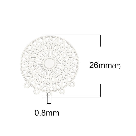 Image de Connecteurs Estampe en Filigrane en Alliage de Fer Rond Argent Mat 26mm x 24mm, 10 Pcs