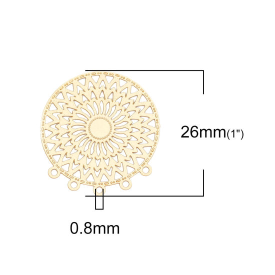 Image de Connecteurs Estampe en Filigrane en Alliage de Fer Rond Doré 26mm x 24mm, 10 Pcs