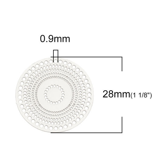 Image de Connecteurs Estampe en Filigrane en Alliage de Fer Rond Argent Mat Cercles 28mm Dia, 10 Pcs