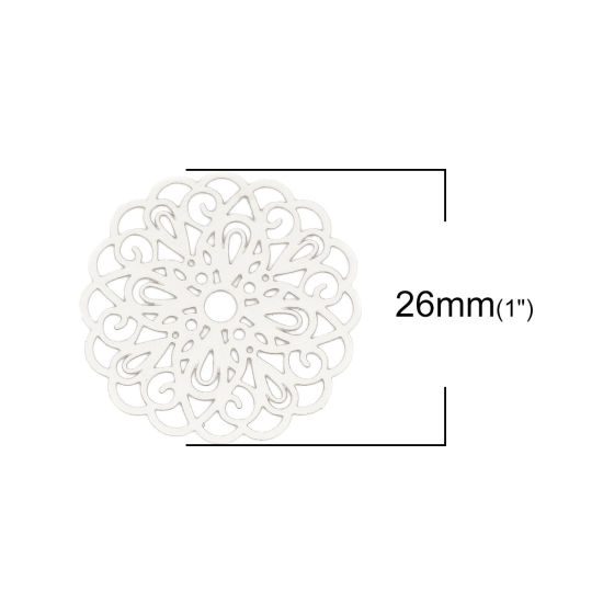 Image de Connecteurs Estampe en Filigrane en Laiton Fleur Argent Mat 26mm x 25mm, 10 Pcs