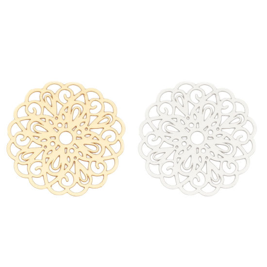 Image de Connecteurs Estampe en Filigrane en Laiton Fleur Argent Mat 26mm x 25mm, 10 Pcs
