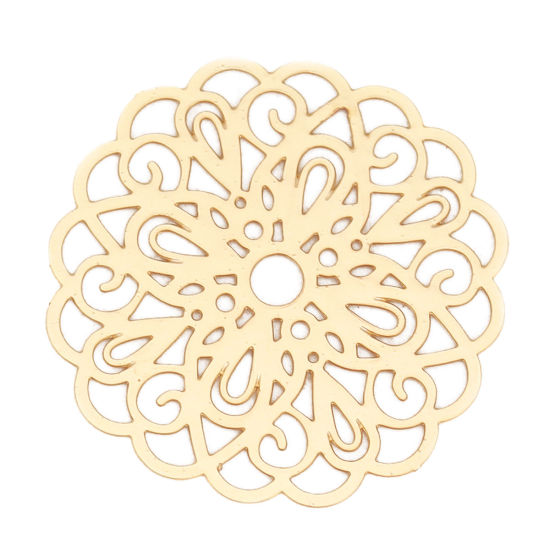 Image de Connecteurs Estampe en Filigrane en Laiton Fleur Doré 26mm x 25mm, 10 Pcs