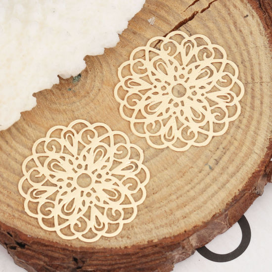 Image de Connecteurs Estampe en Filigrane en Laiton Fleur Doré 26mm x 25mm, 10 Pcs
