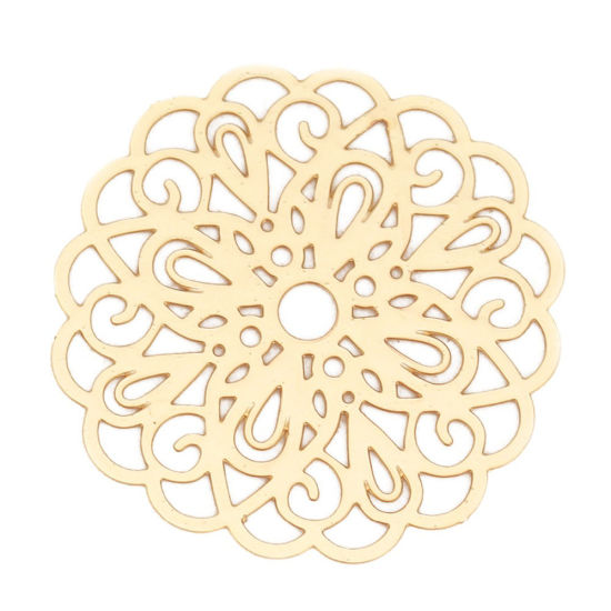 Image de Connecteurs Estampe en Filigrane en Laiton Fleur Doré 26mm x 25mm, 10 Pcs