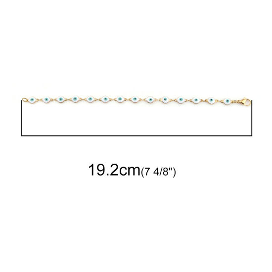 Image de 1 Pièce Bracelets en 304 Acier Inoxydable Placage sous Vide Doré Blanc Mauvais Œil Émail 19.2cm long