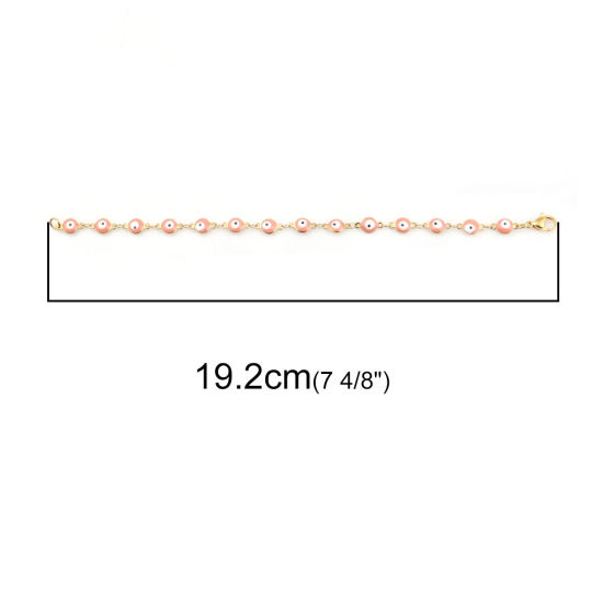 Image de 1 Pièce Bracelets en 304 Acier Inoxydable Placage sous Vide Doré Rose Pêche Mauvais Œil Émail 19.2cm long