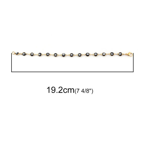 Image de 1 Pièce Bracelets en 304 Acier Inoxydable Placage sous Vide Doré Noir Mauvais Œil Émail 19.2cm long
