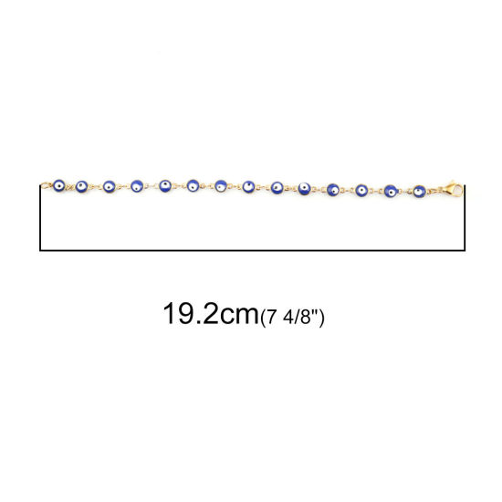 Image de 1 Pièce Bracelets en 304 Acier Inoxydable Placage sous Vide Doré Bleu Foncé Mauvais Œil Émail 19.2cm long