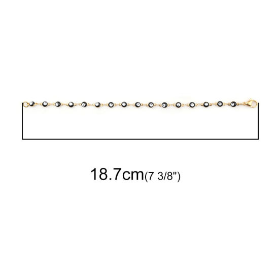 1 本 真空メッキ 304ステンレス鋼 ブレスレット 金メッキ 黒 邪眼 エナメル 18.7cm 長さ、 の画像