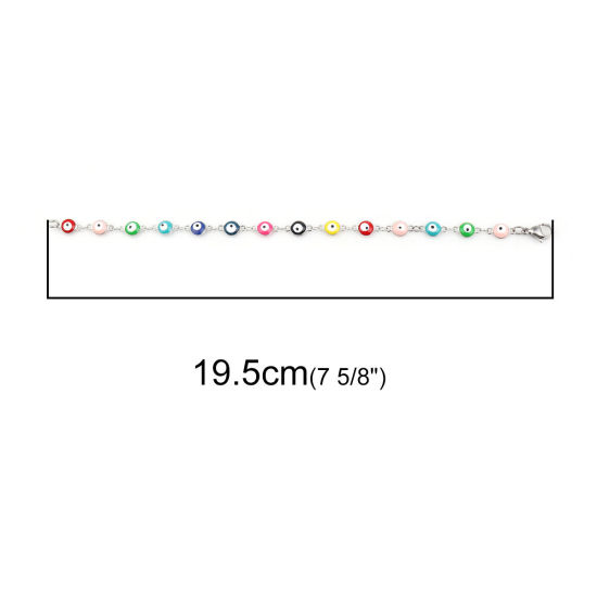 Image de Bracelets en 304 Acier Inoxydable Argent Mat Multicolore Mauvais Œil Émail 19.5cm long, 1 Pièce