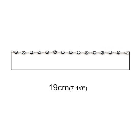 Image de Bracelets en 304 Acier Inoxydable Argent Mat Noir Mauvais Œil Émail 19cm long, 1 Pièce