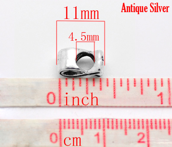 Image de Perles à Gros Trou de Style Européen en Alliage de Zinc Argent Vieilli Ruban Rayées 11mm x 6mm, Trou: Environ 4.5mm, 50 Pcs
