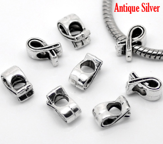 Image de Perles à Gros Trou de Style Européen en Alliage de Zinc Argent Vieilli Ruban Rayées 11mm x 6mm, Trou: Environ 4.5mm, 50 Pcs