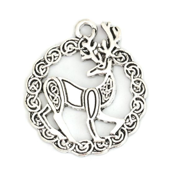 Bild von Zinklegierung Keltischer Knoten Anhänger Antiksilber Hirsch Hohl 31mm x 27mm, 10 Stück