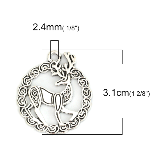 Bild von Zinklegierung Keltischer Knoten Anhänger Antiksilber Hirsch Hohl 31mm x 27mm, 10 Stück