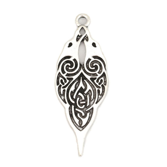 Bild von Zinklegierung Keltischer Knoten Anhänger Herz Antiksilber Hohl 31mm x 26mm, 10 Stück
