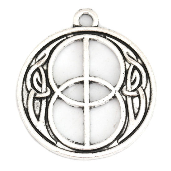 Bild von Zinklegierung Keltischer Knoten Anhänger Rund Antiksilber Hohl 30mm x 27mm, 10 Stück