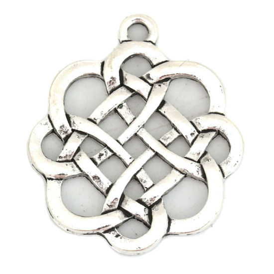 Bild von Zinklegierung Keltischer Knoten Anhänger Rund Antiksilber Hohl 30mm x 27mm, 10 Stück